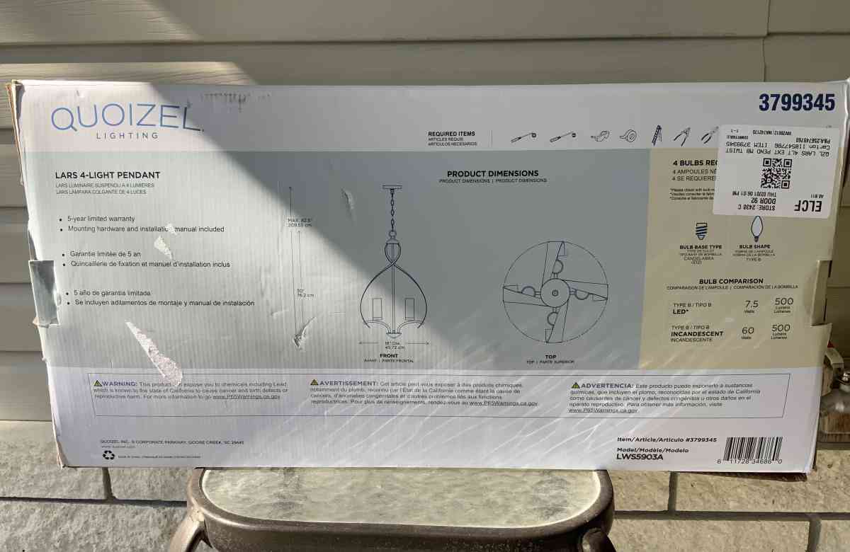 Quoizel 4 Light Pendant Light