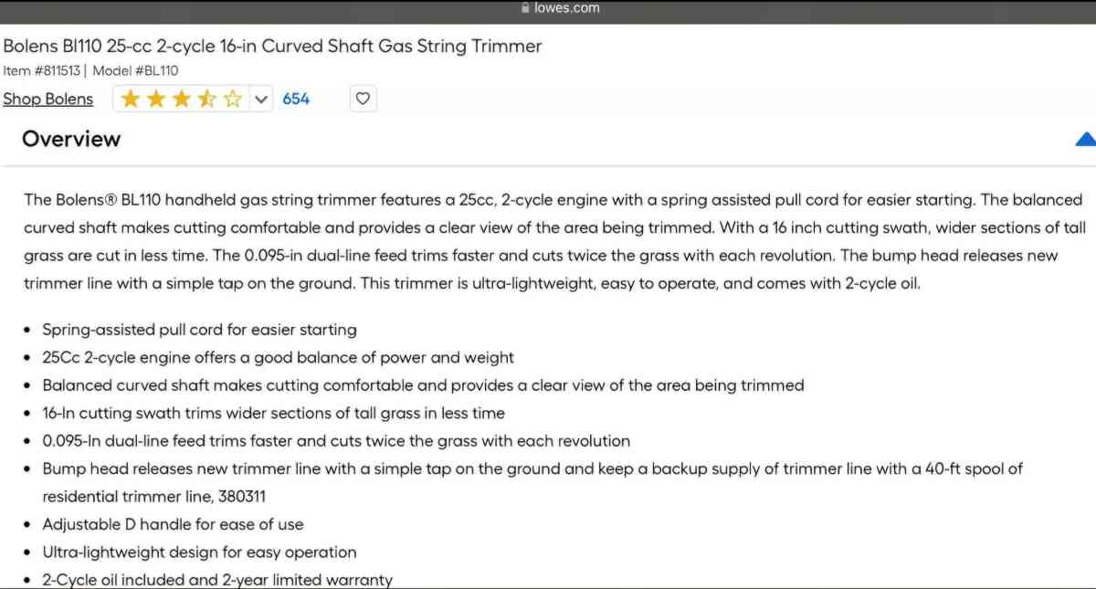 Bolens BL110 Weed Trimmer