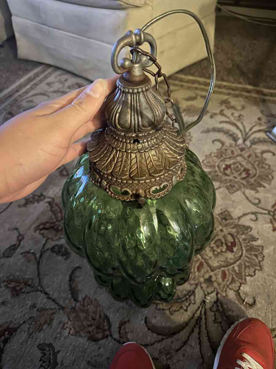 Vintage 1950s Green Glass Hanging Lamp