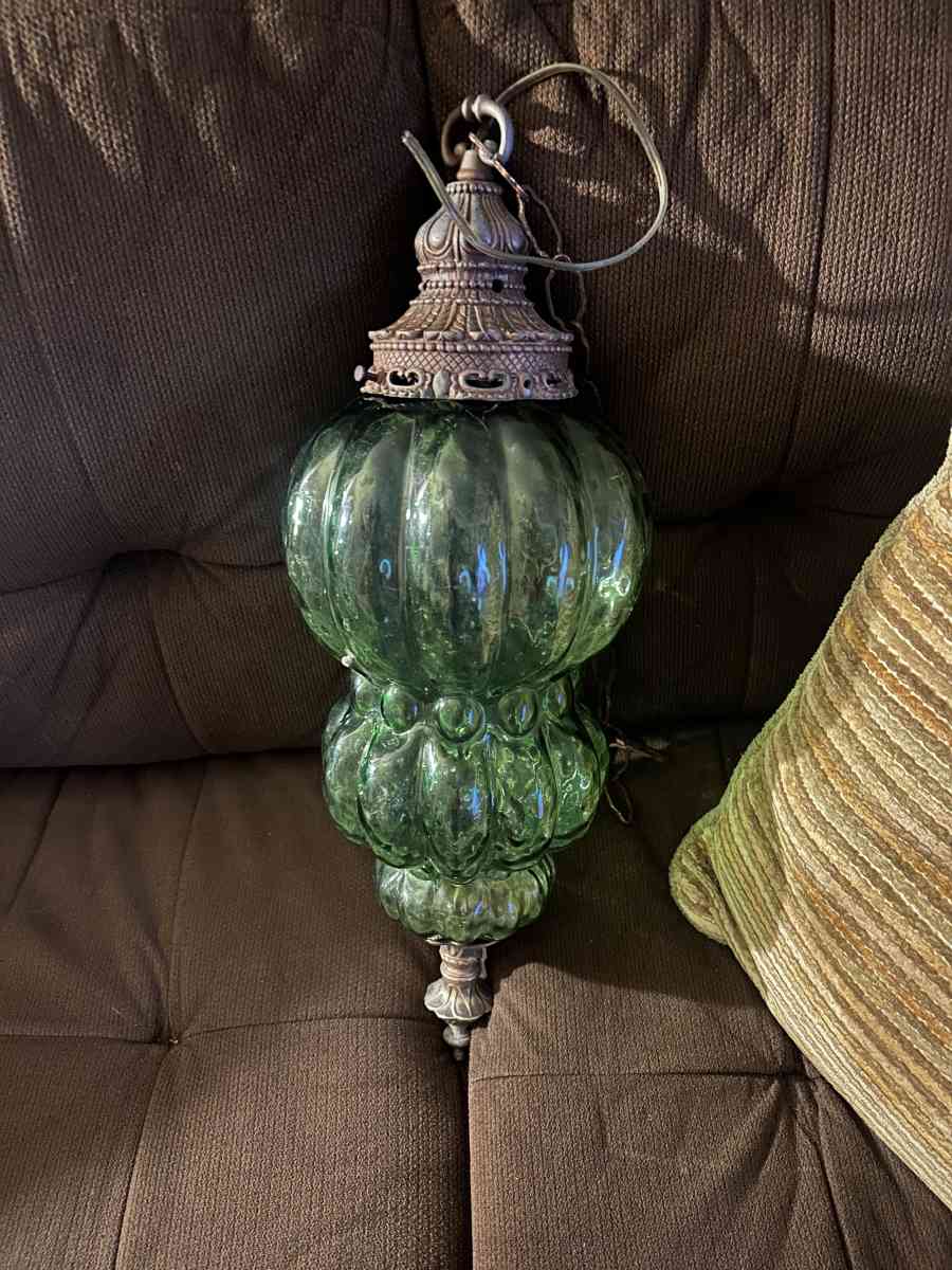Vintage 1950s Green Glass Hanging Lamp
