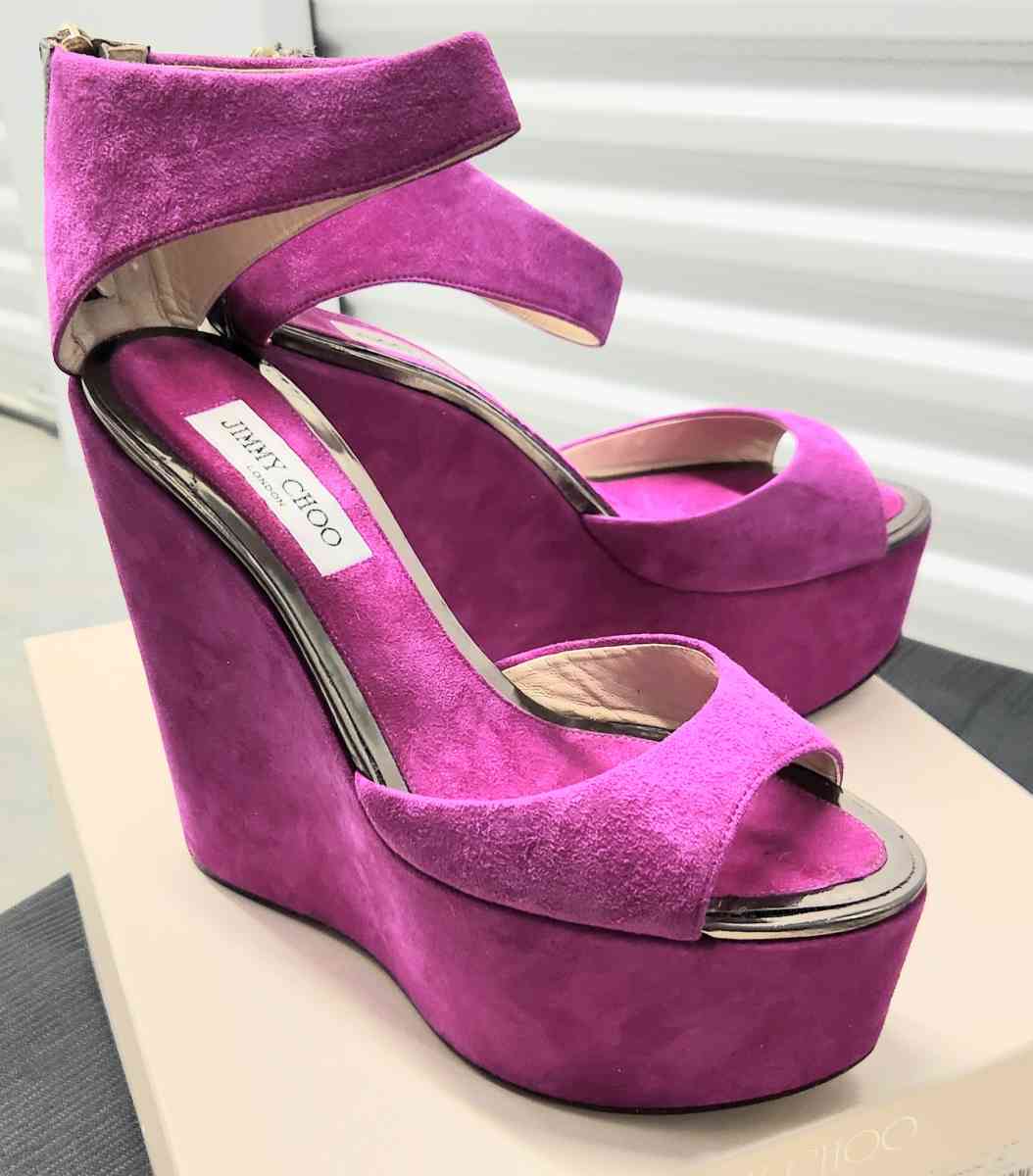 Jimmy CHOO Preloved Fushia Suede Metallic Leather TOPAZ 5in