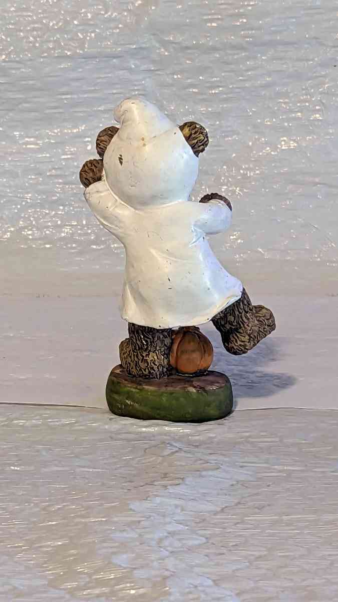 Resin Teddy Bear in a Ghost Costume with a Pumpkin