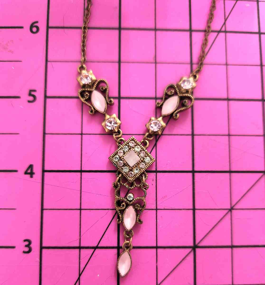 Beautiful Victorian Diamond Accent and Pink Stone Necklace