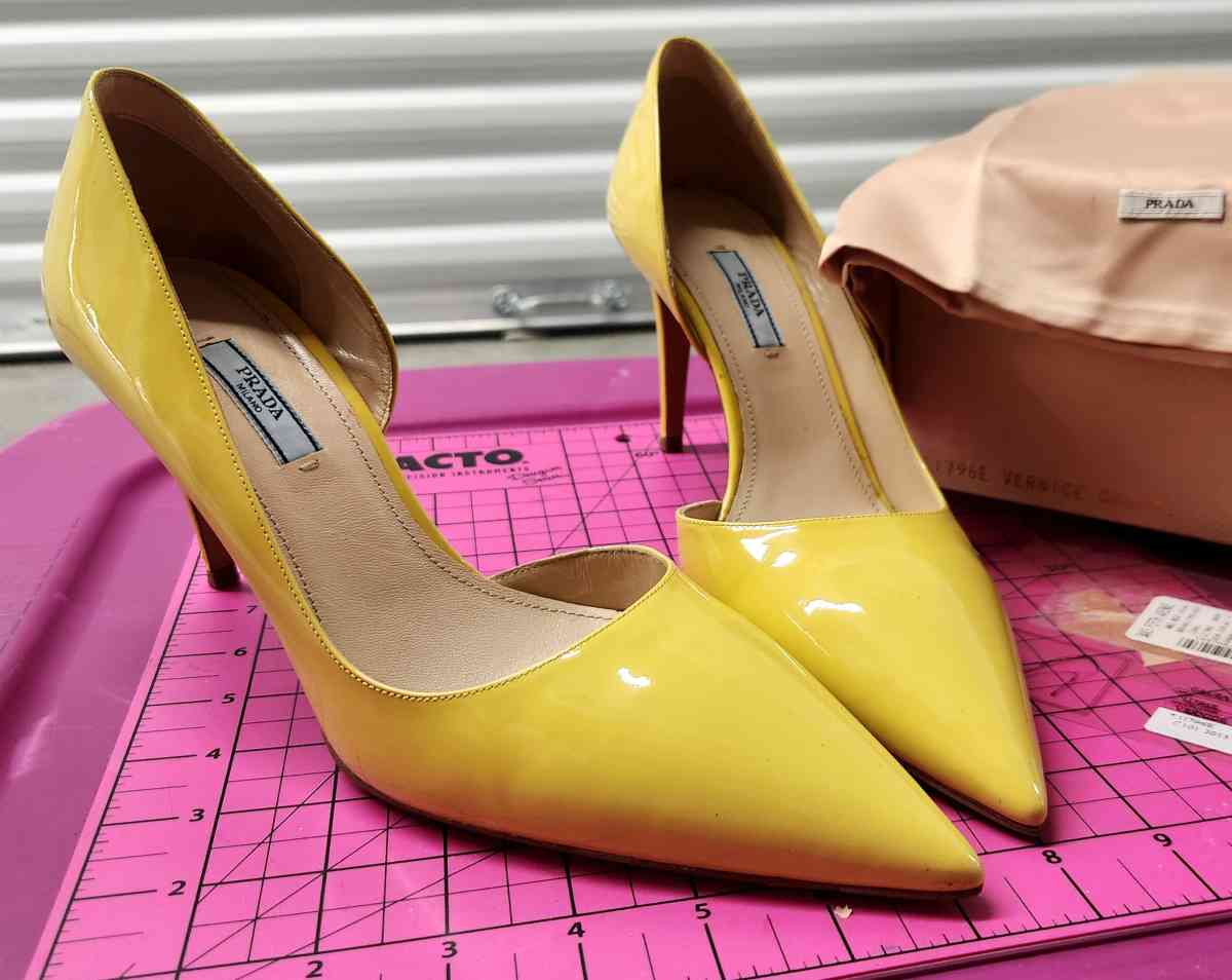 PRADA Yellow Patent Leather DOrsay Pumps
