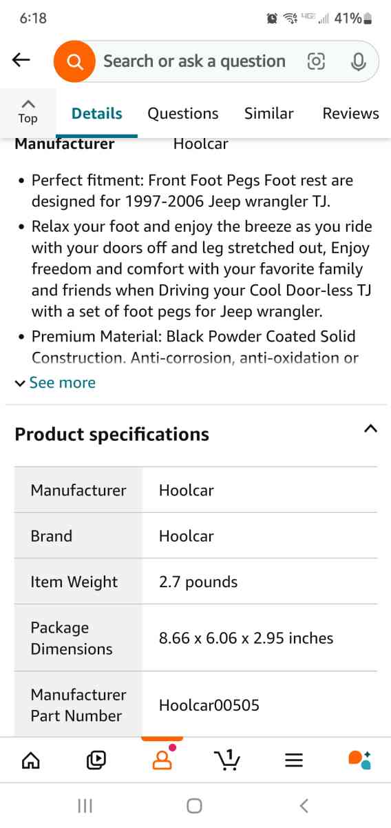 Jeep Front Foot Pegs  Rests For 9706 TJ  RRR Auto