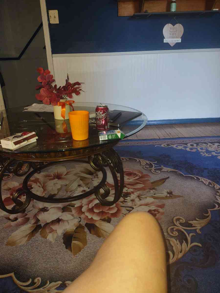 real wood coffee table w glass top