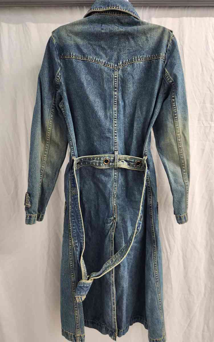 Vintage CoffeeShop Distressed Denim Mid Length Trench Coat