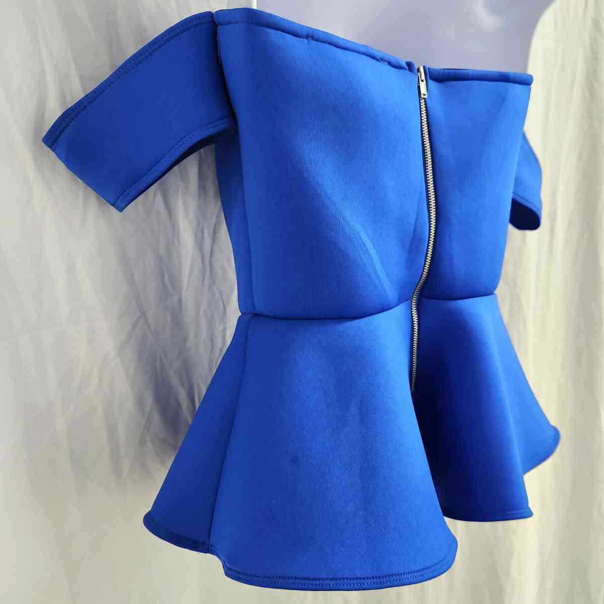 Guess Peplum Strapless Off Sholder Electric Blue Peplum Top