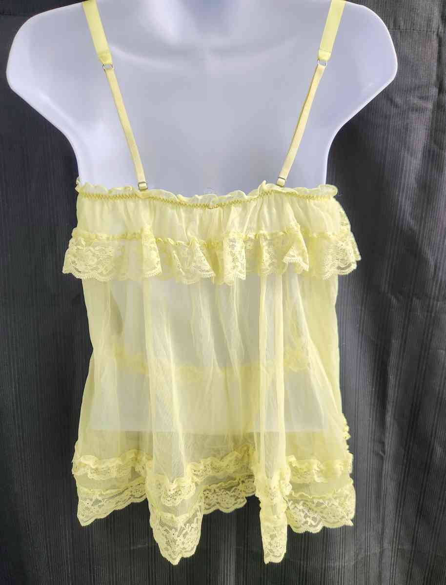 Victorias Secret Yellow Mesh Ruffled Babydoll Matching Botto
