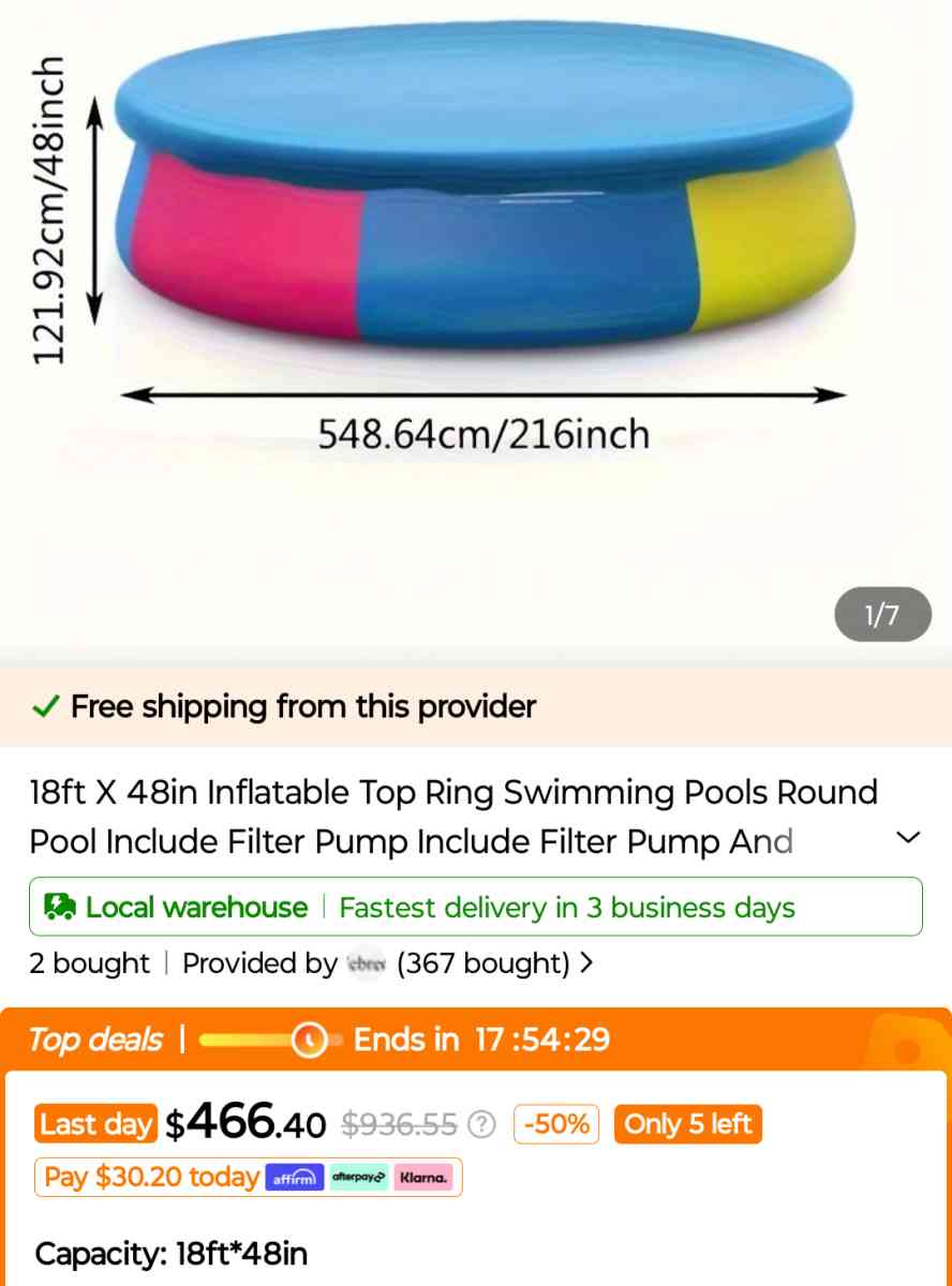 New in box 18ft x 48in Round Easy Setup Swimming Pool Set