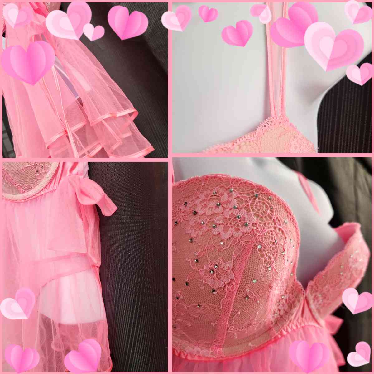Victorias Secret Neon Pink Embellished Bust Babydoll