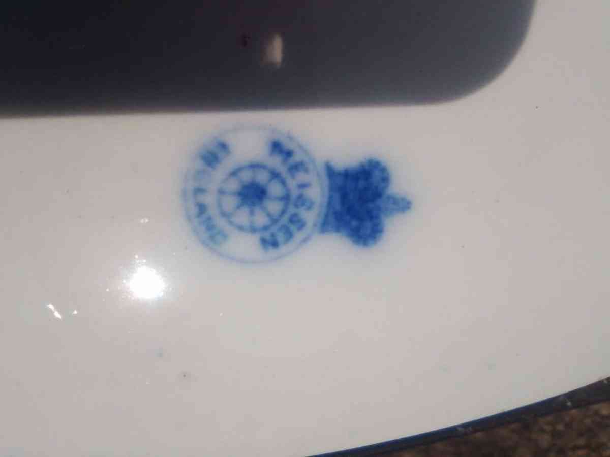 Large Meissen England Flow Blue Deep Serving Platter 1825