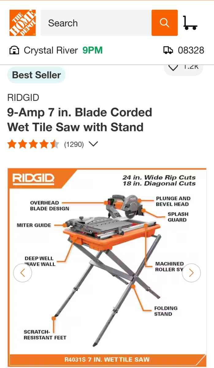 RIDGID Wet Tile Saw with Stand