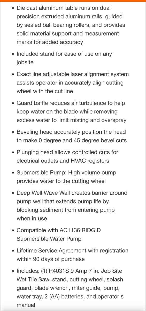 RIDGID Wet Tile Saw with Stand