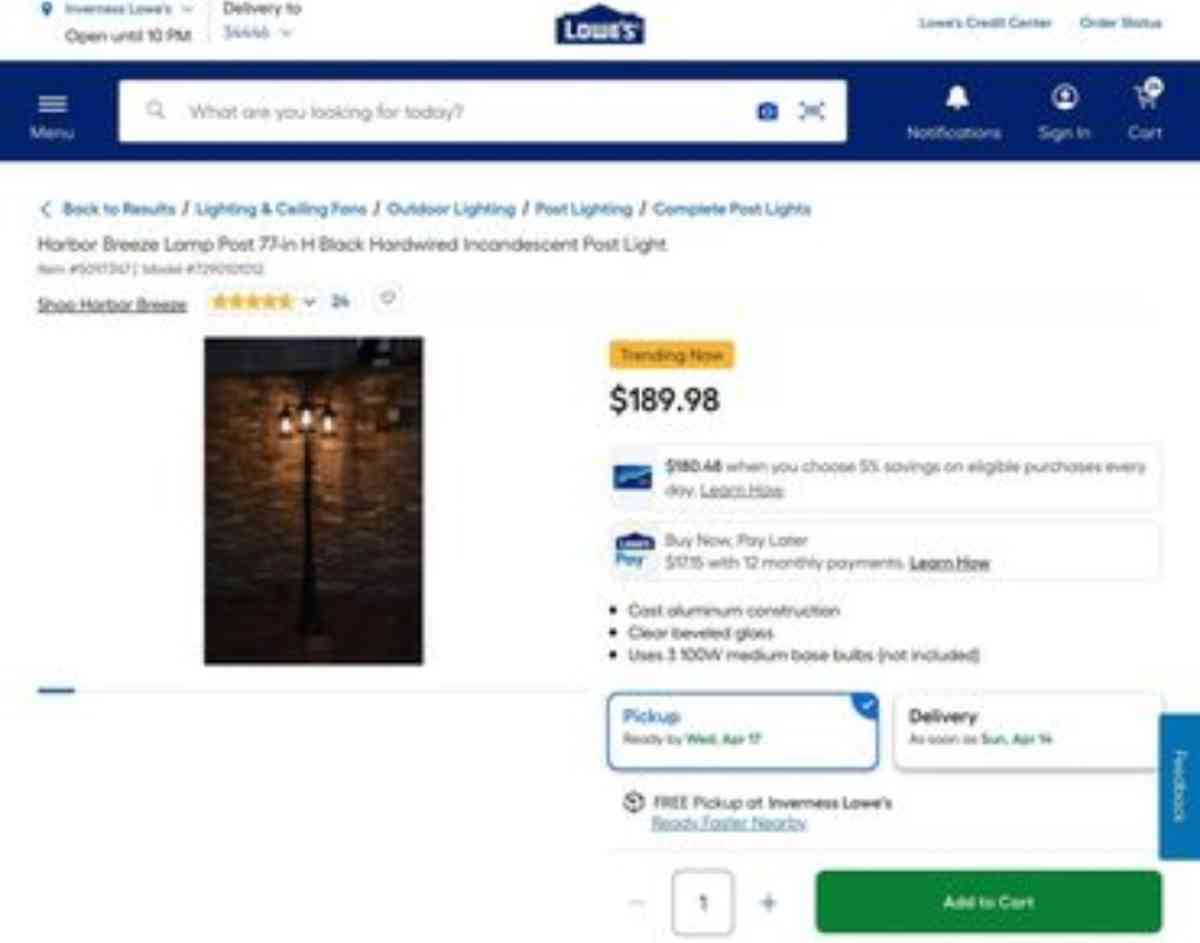 Harbor Breeze 3 Light Lamp Post