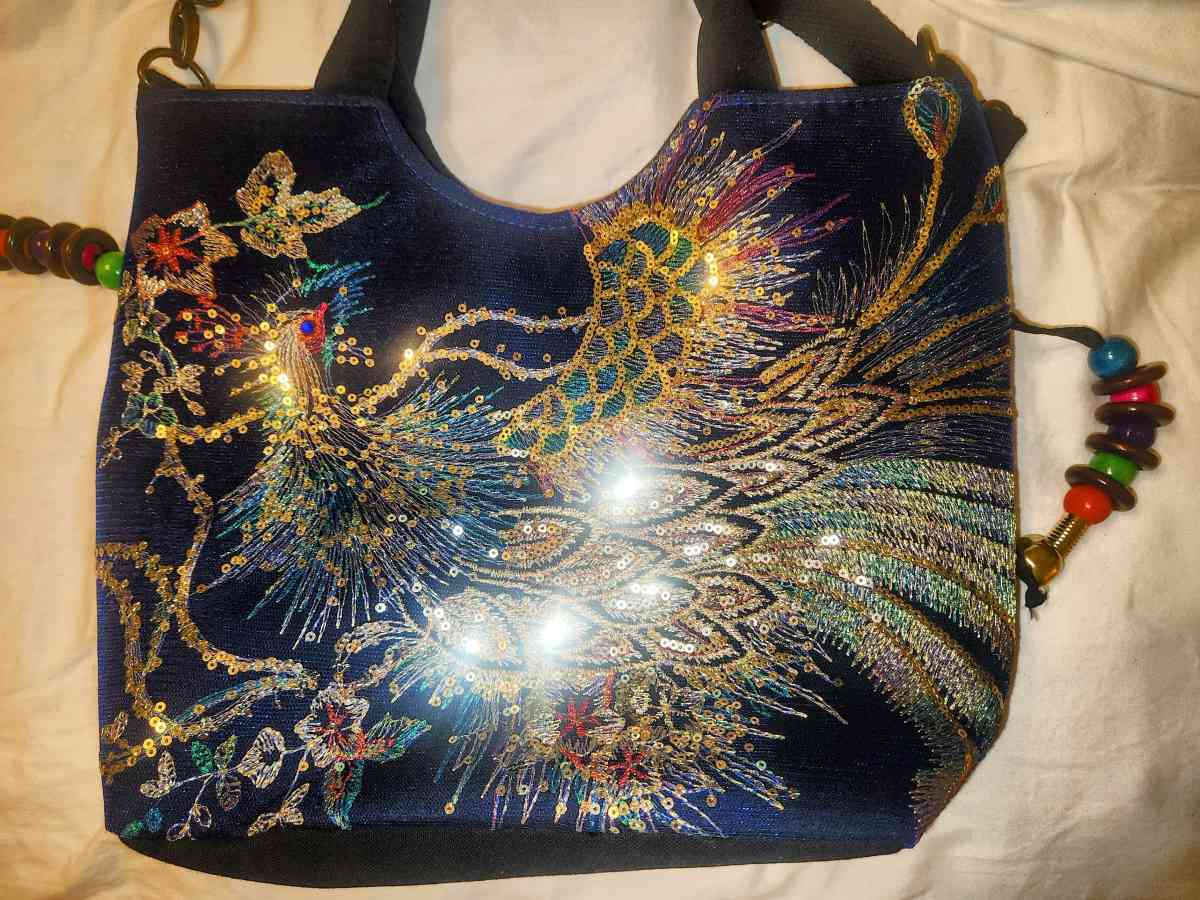 Ella and Elly Peacock Embroidery Tassel Bag