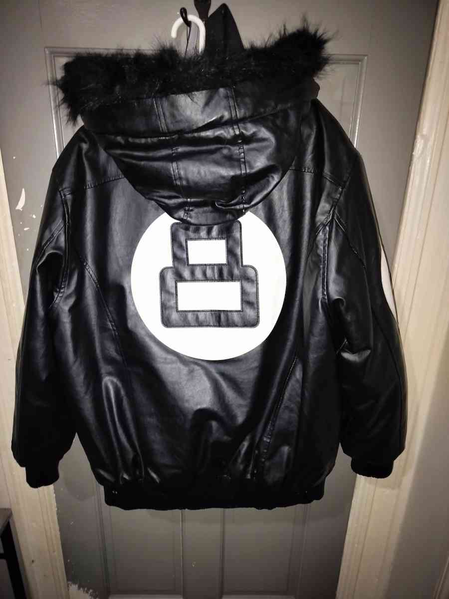 Faux Leather 8Ball Jacket w Hood