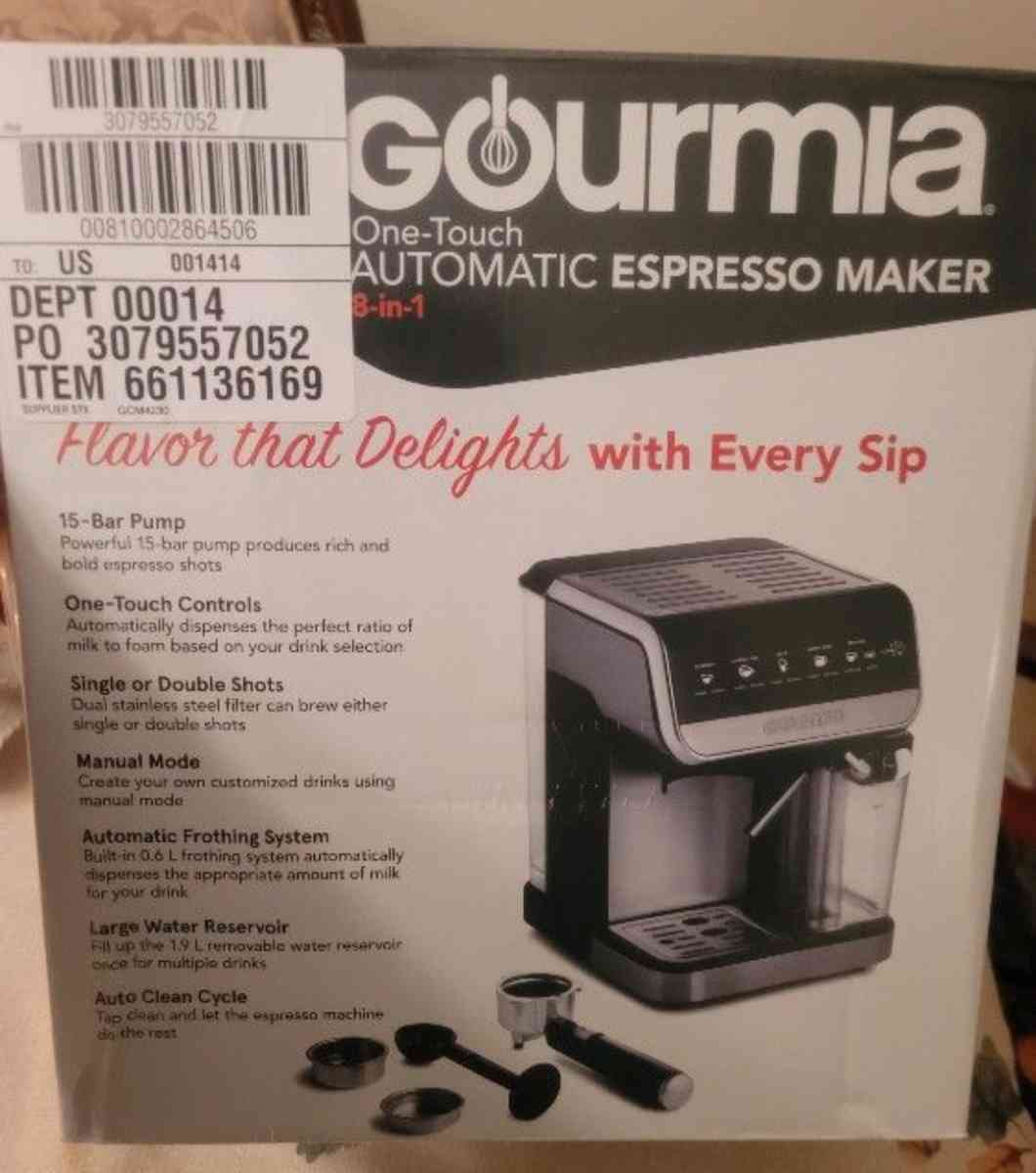 Gourmia One Touch Automatic Espresso Maker 8in1