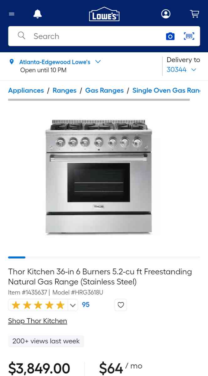 ESTUFA THOR 36 DUAL FUEL RANGE