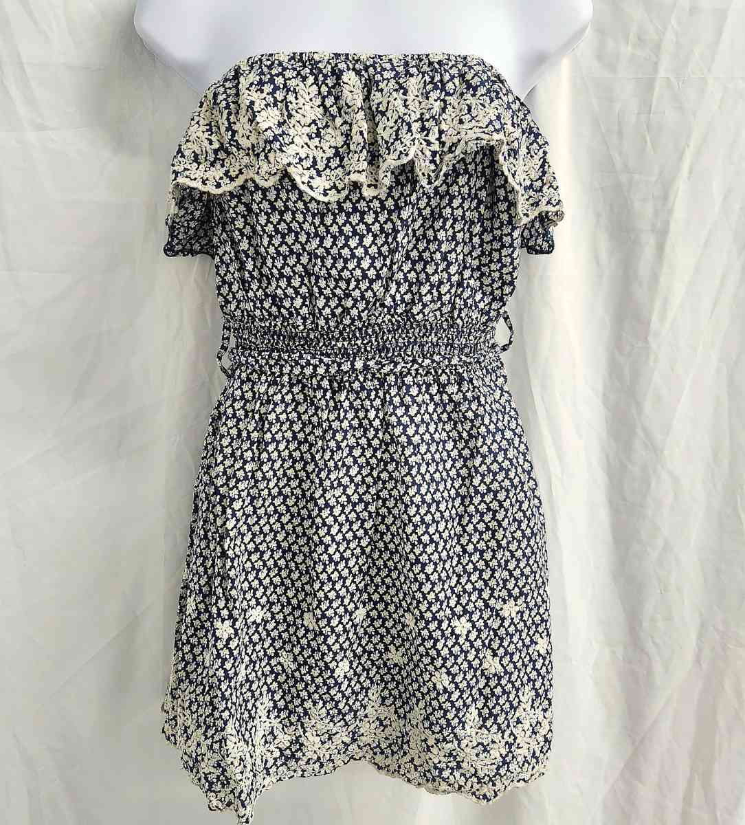 Poetry Off Shoulder Ruffled Bodice Embroidered Tunic Dress