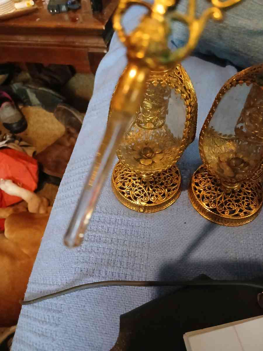 Vintage filigree brass metal ormolu rose Vanity Perfumes