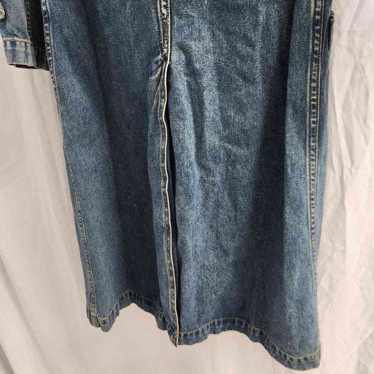 Vintage CoffeeShop Distressed Denim Mid Length Trench Coat
