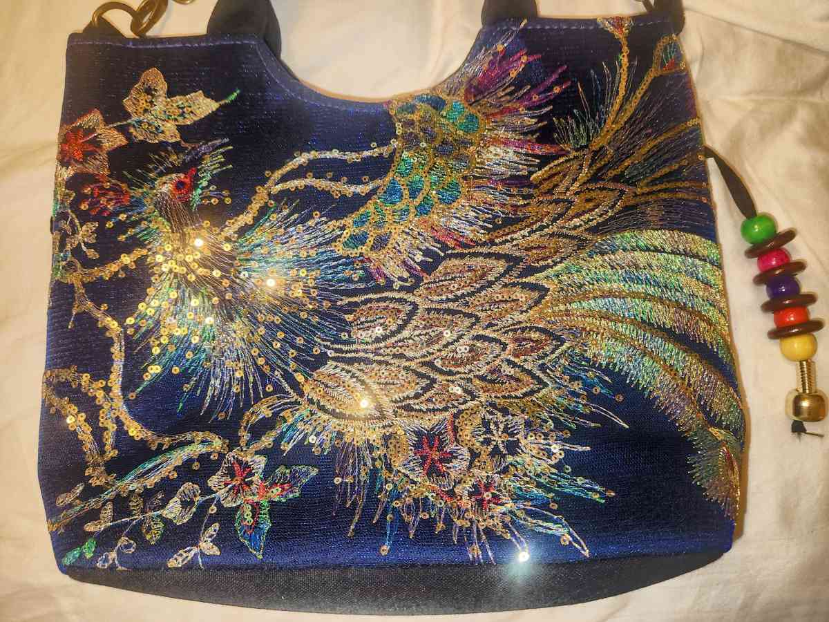 Ella and Elly Peacock Embroidery Tassel Bag