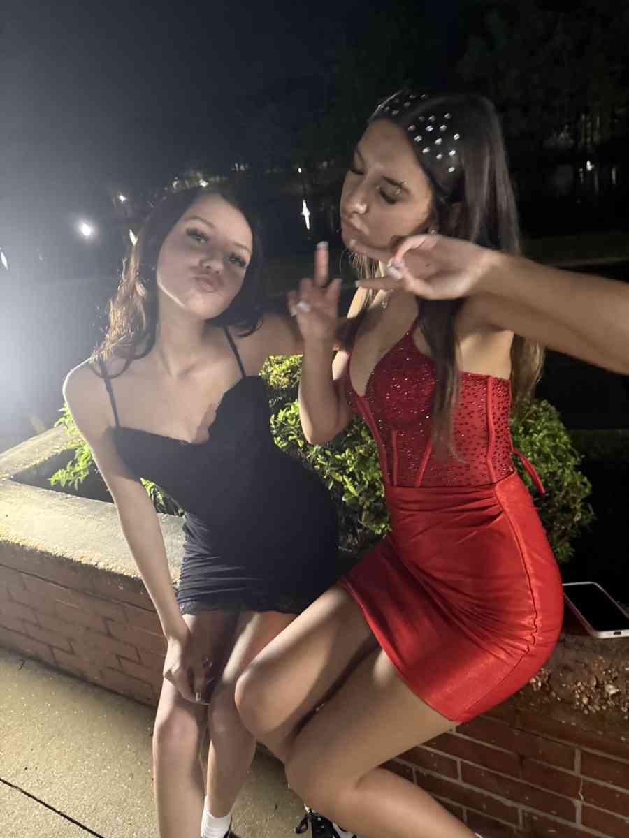 red hoco dress with gems