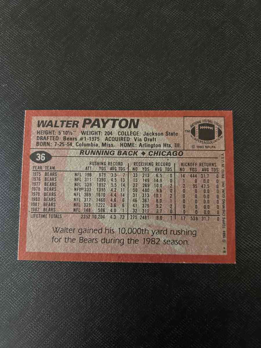 1983 Topps Football 36 Walter  Payton