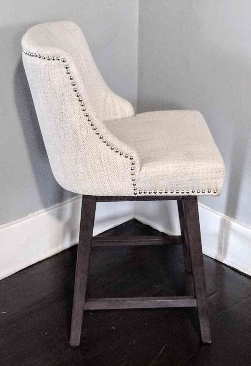 Asher Ivory Fabric Swivel Nailhead Trim Bar Counter Stool