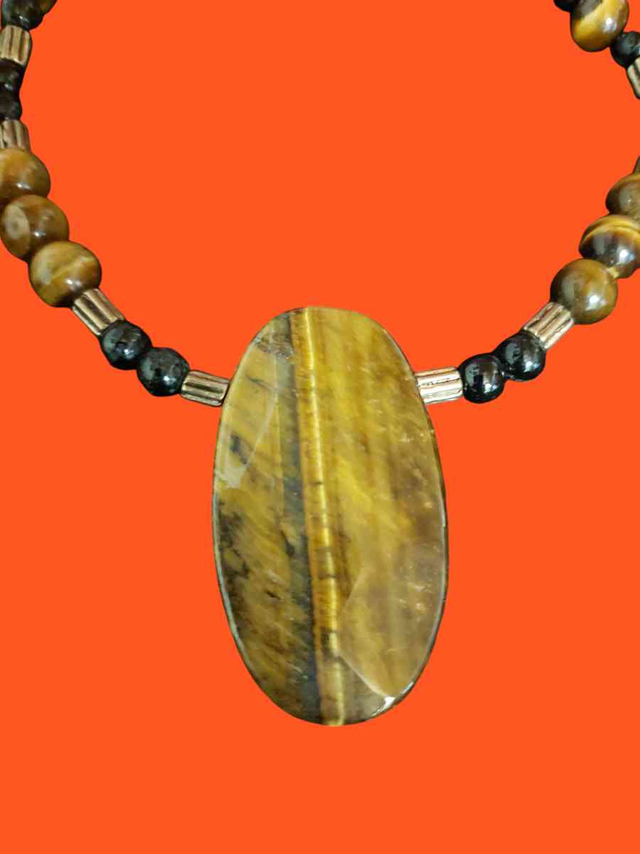 Tigers eye large stone Necklace and Bracelet set