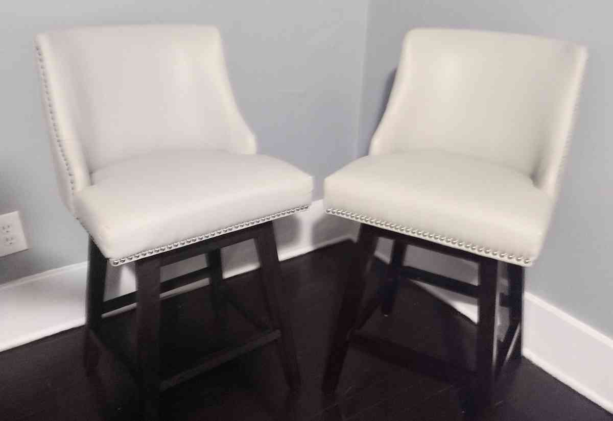 Asher Light Gray Nailhead Trim Swivel Counter Stool Set of 2
