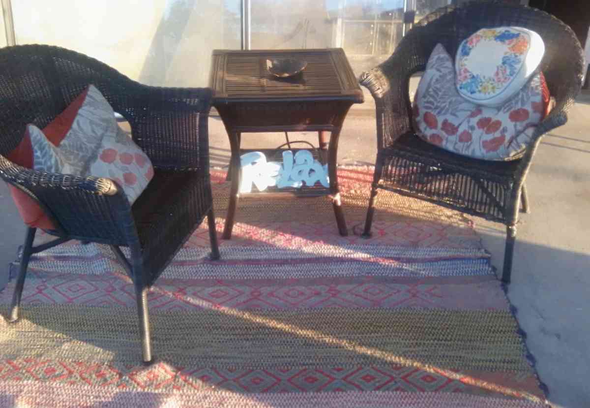 wicker furniture set and rug