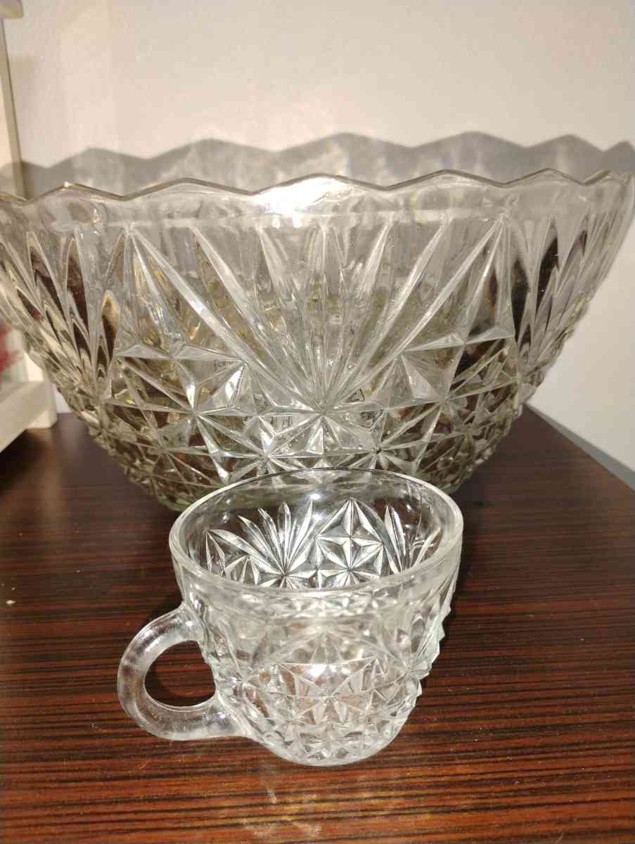 antique crystal punch bowl set
