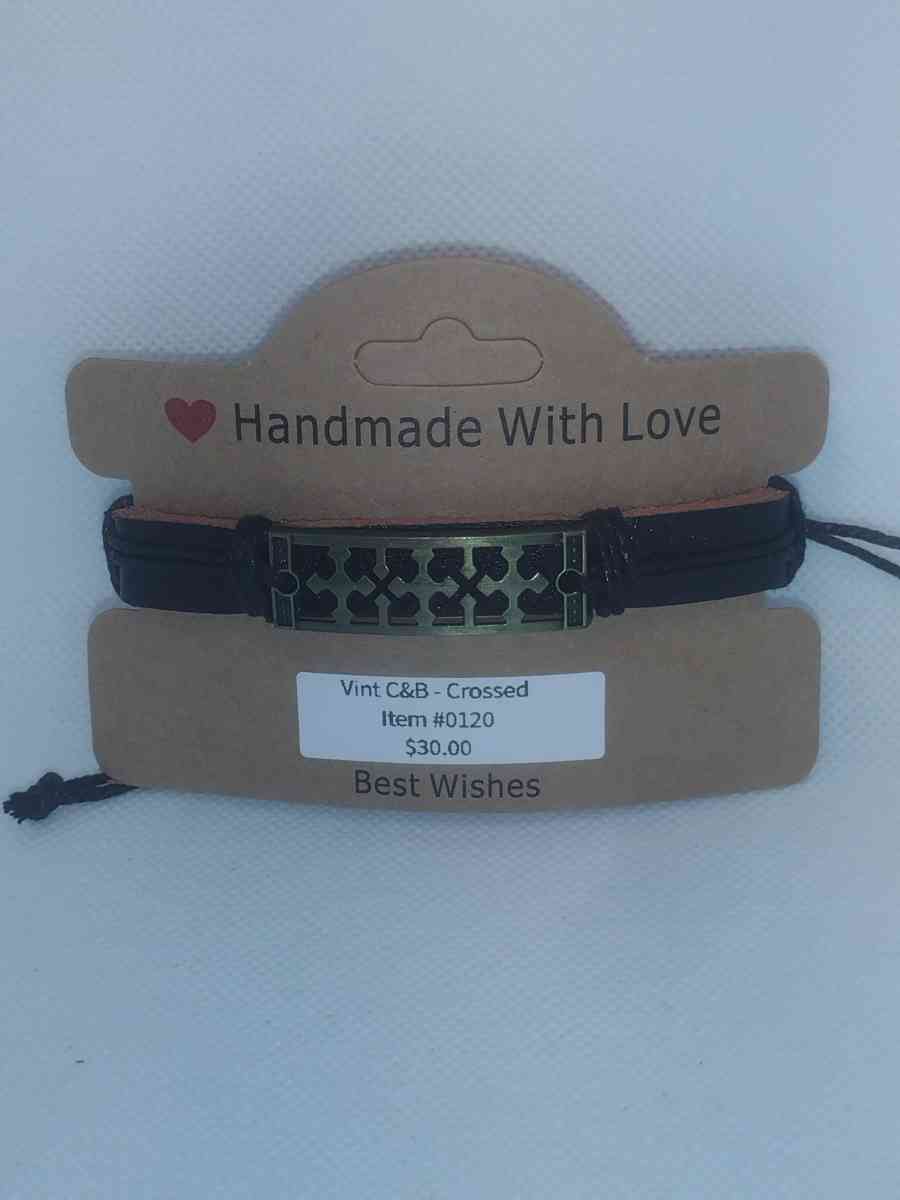 Crossed Black Leather Bracelet VCB