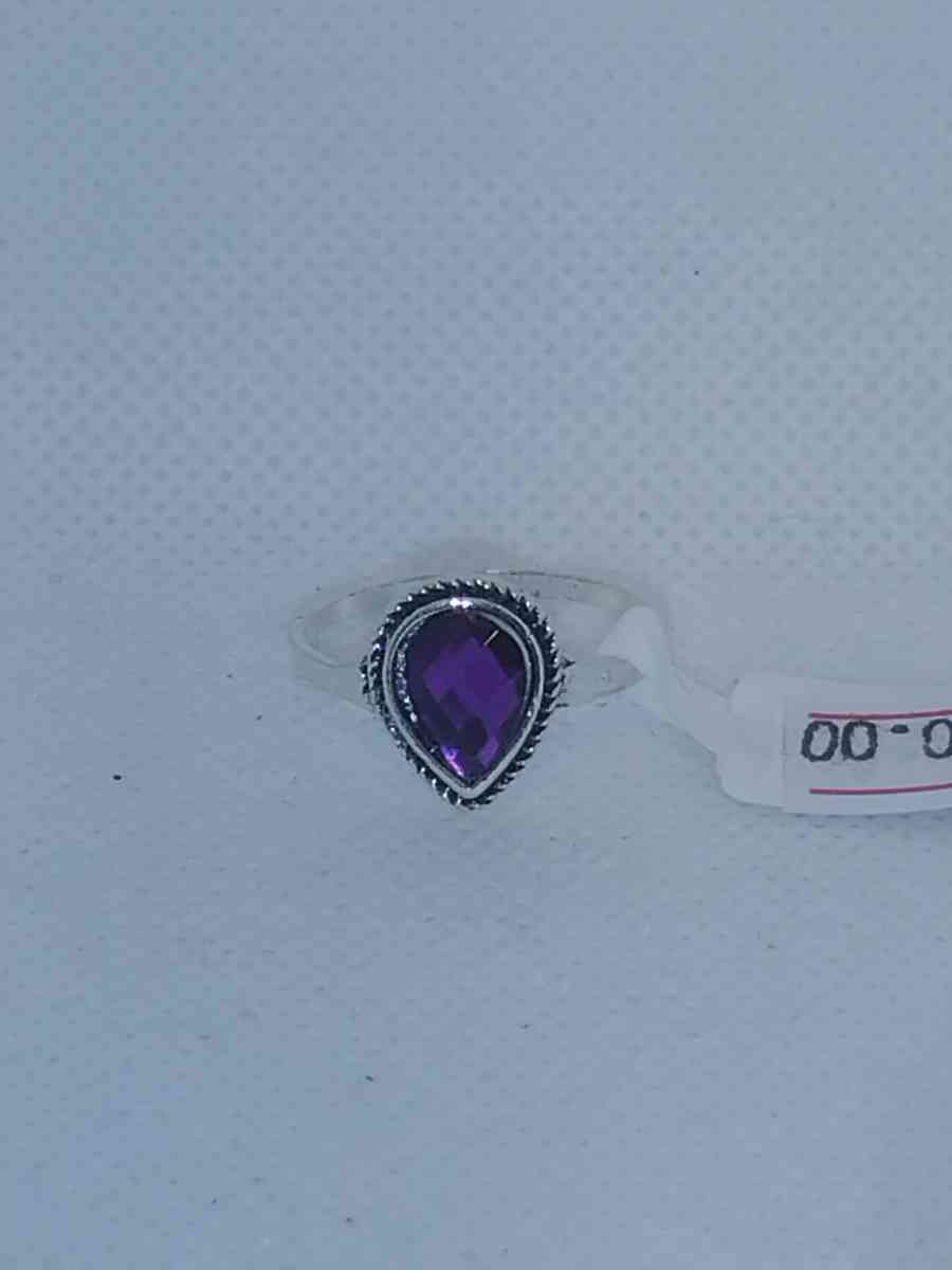 Purple Teardrop Silver Ring