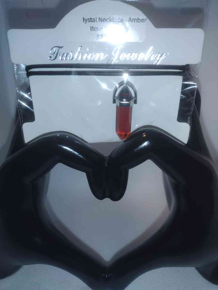 Amber Colored Glass Pendant Necklace