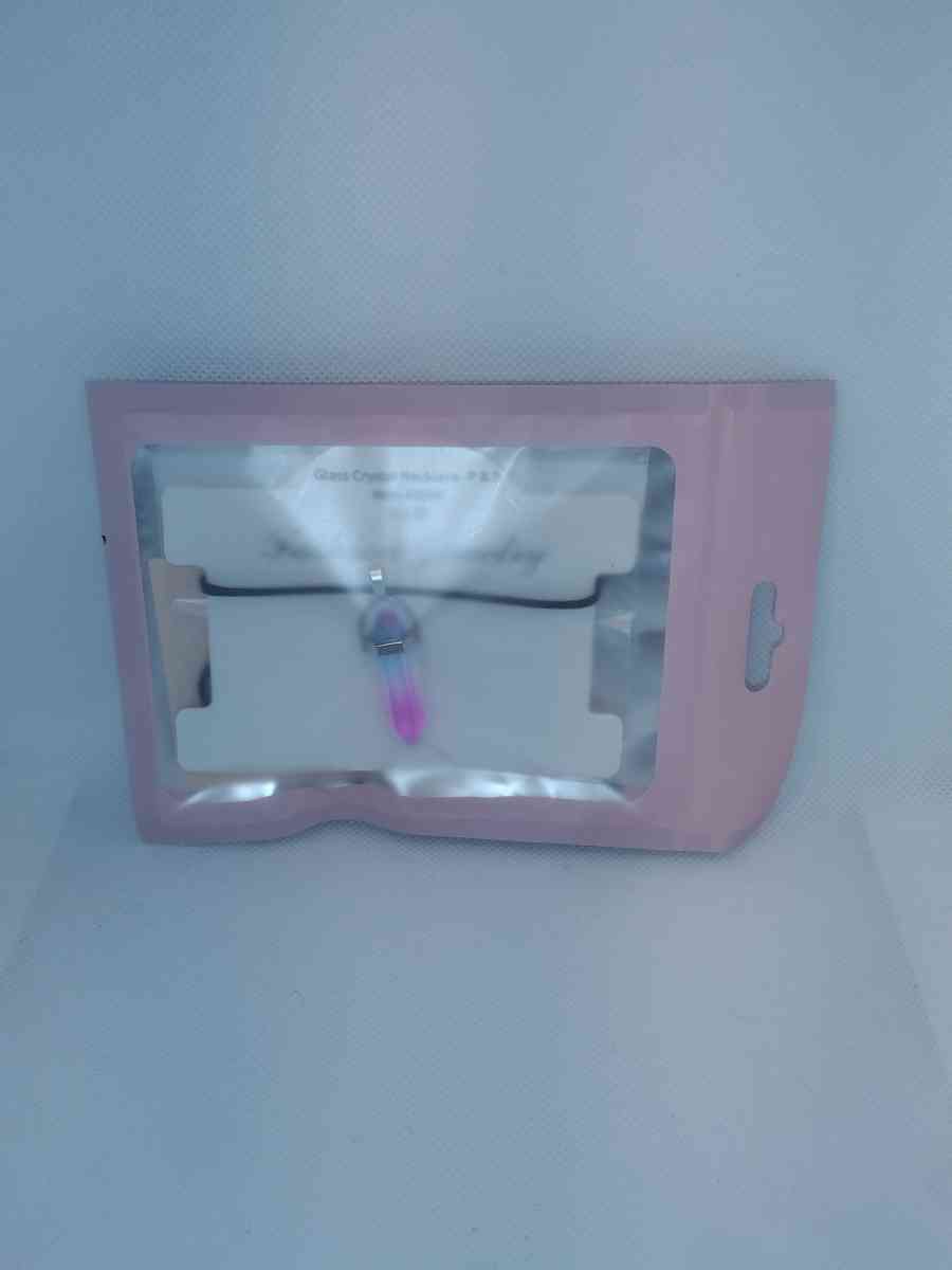 Pink Blue Glass Pendant Necklace