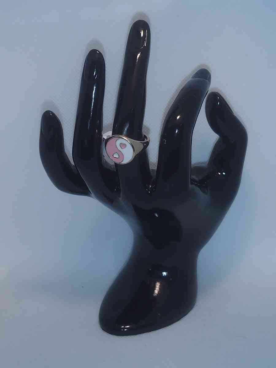 Pink White Yinyang Heart Ring