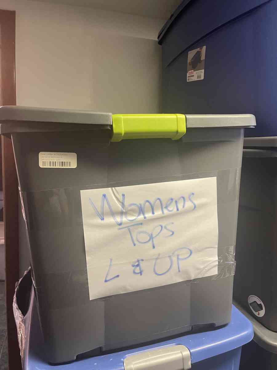 huge 45 gallon bin of womens tops L and up