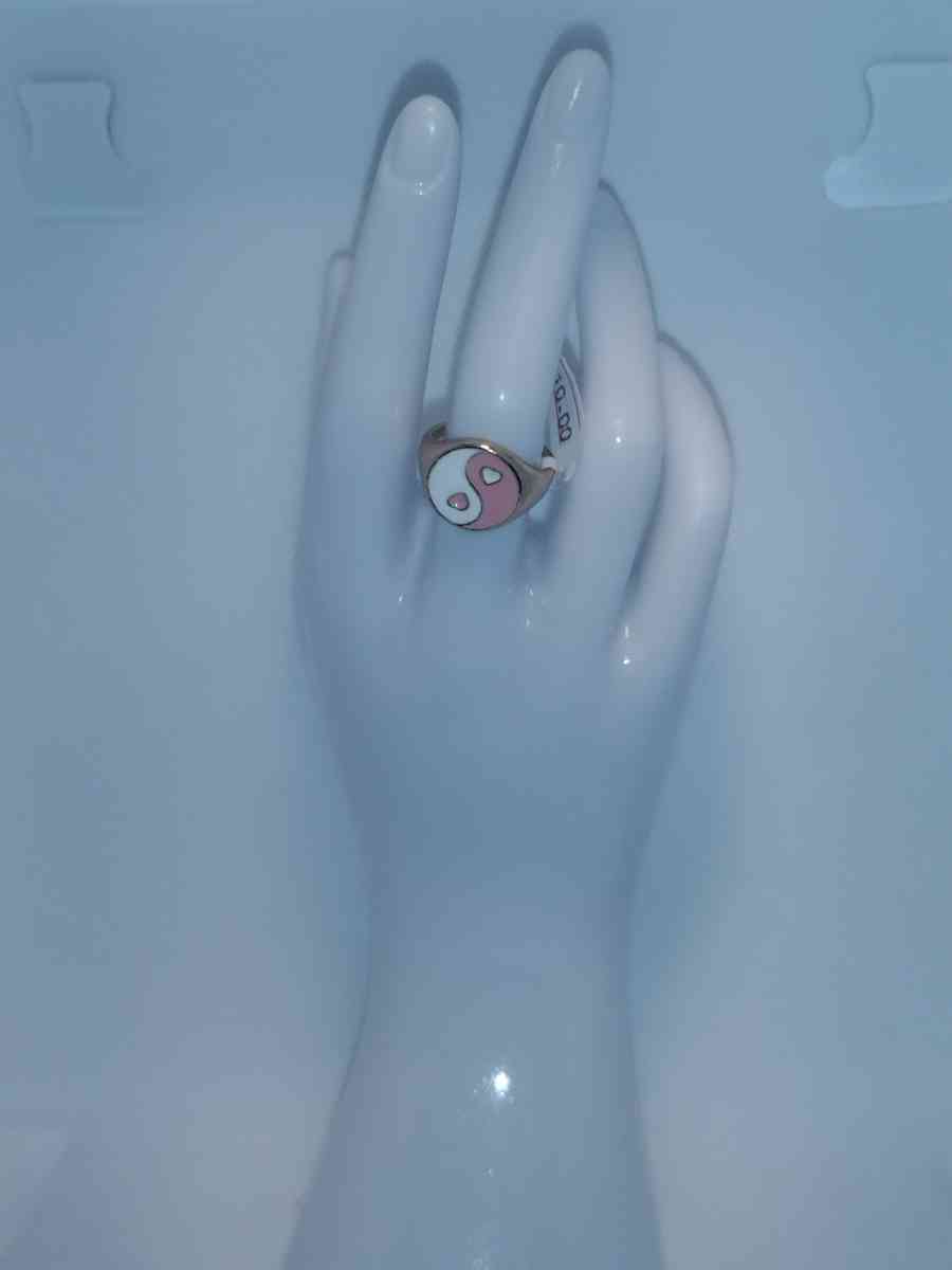 Pink White Yinyang Heart Ring