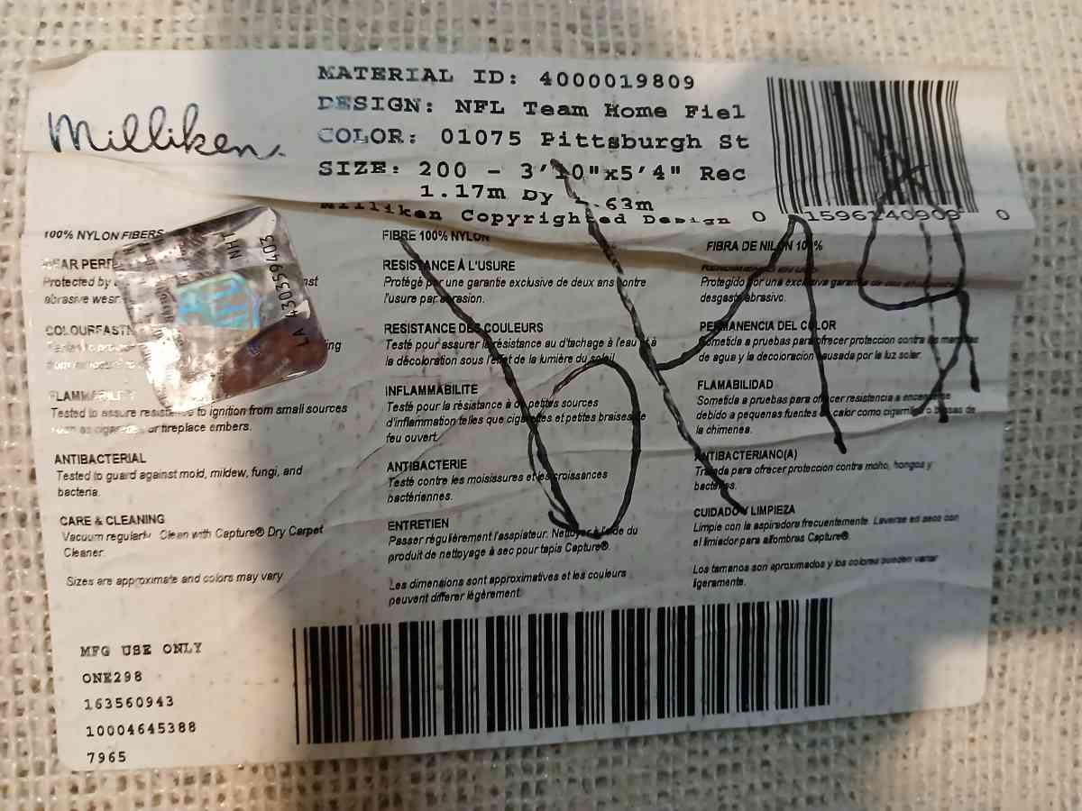 Pittsburgh Steelers field carpet 46inch by 27inch