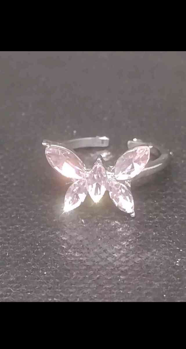 Silver Pink Butterfly Ring