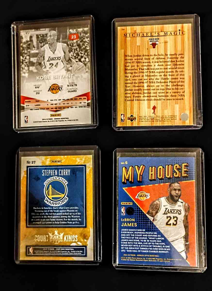 original L JAMES  M JOIRDAN S CURRY  K BRYANT 4 card lot