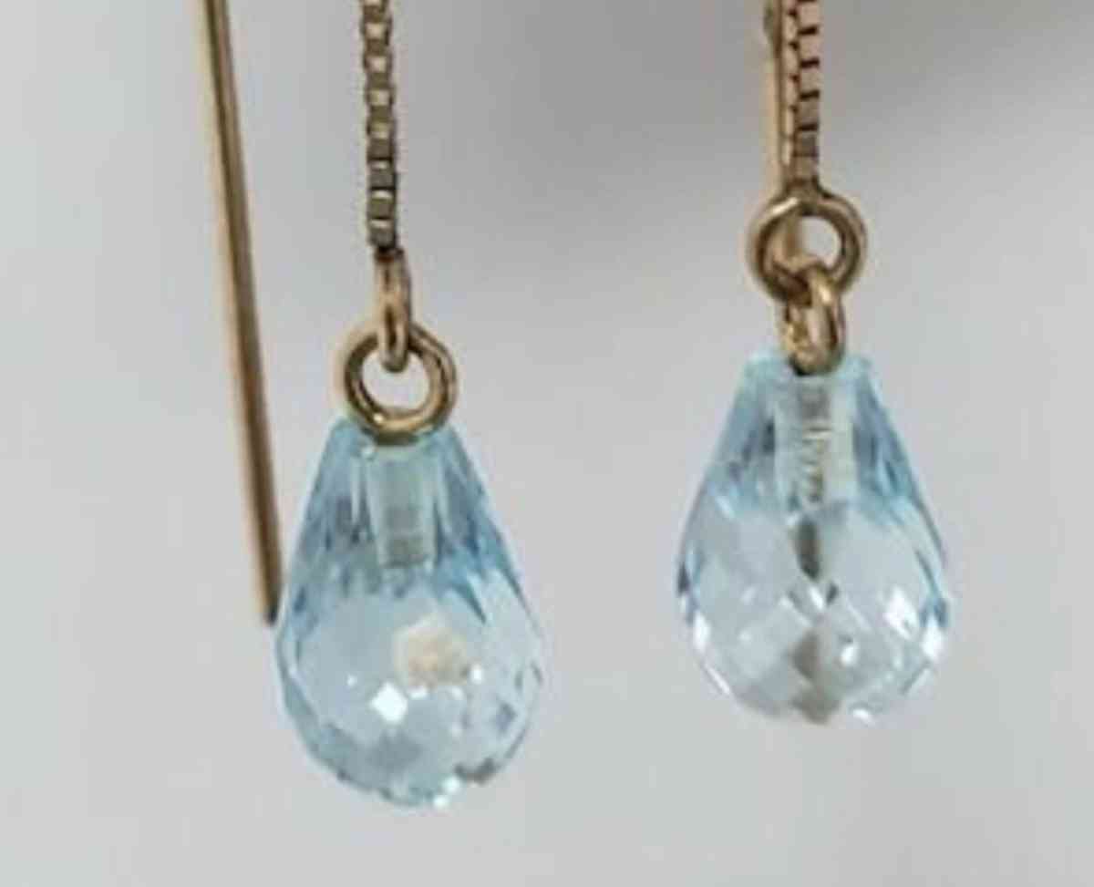 10K Gold Blue Topaz Threader Earrings