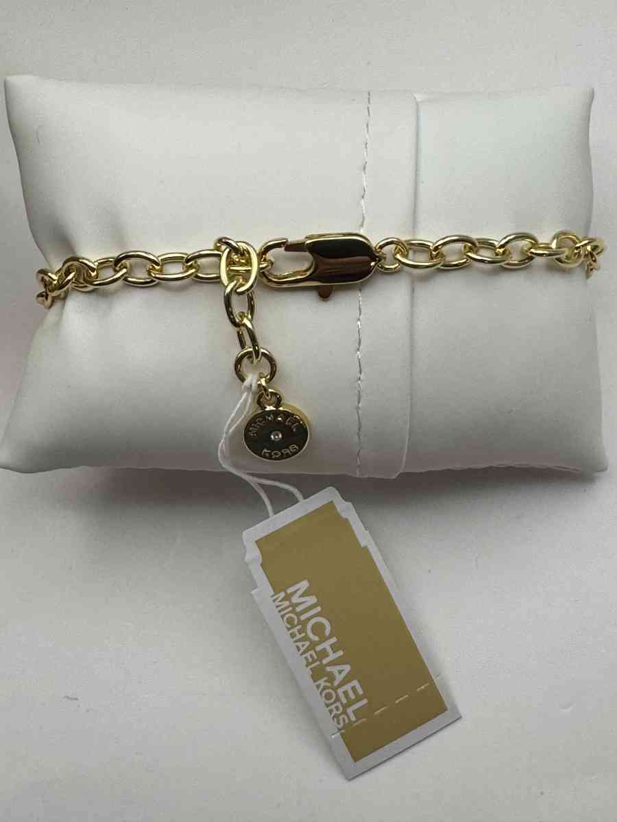 2009AIRT Michael Kors Pave Padlock Logo Chain Bracelet Goldt