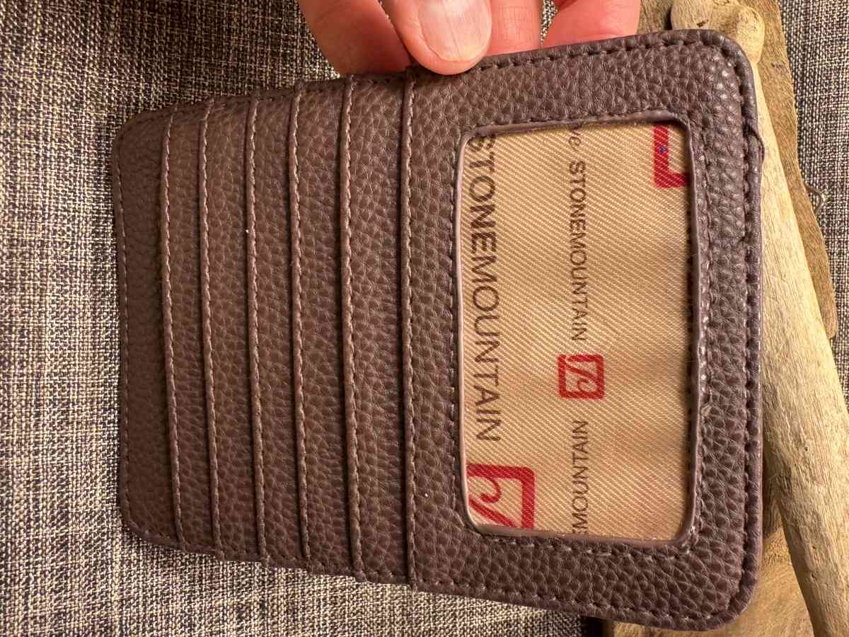 2038Stone Mountain Card Holder Brown Pebble Leather Embossed