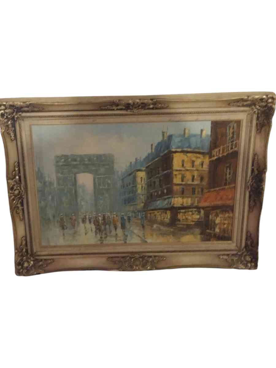 antique oil painting depicting Paris
