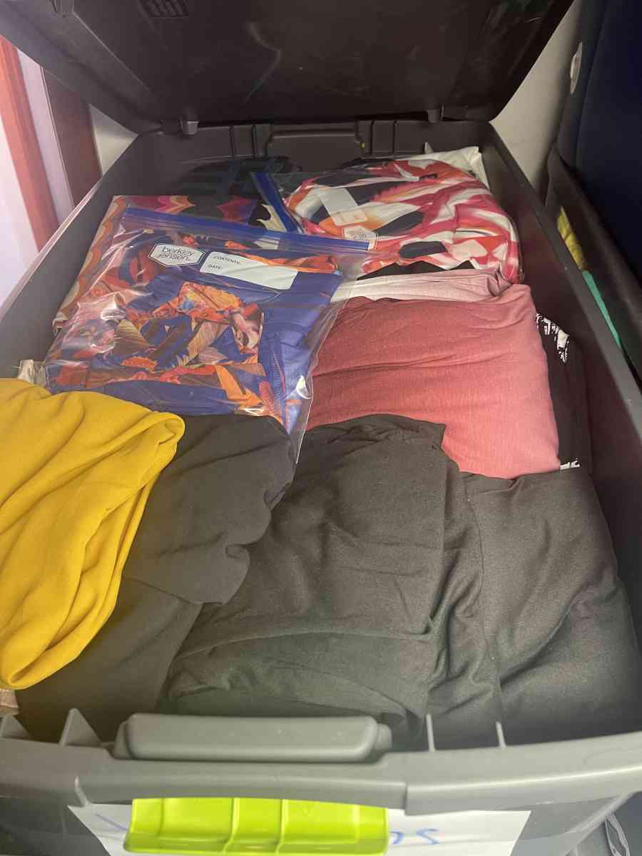 huge 45 gallon bin of womens tops L and up