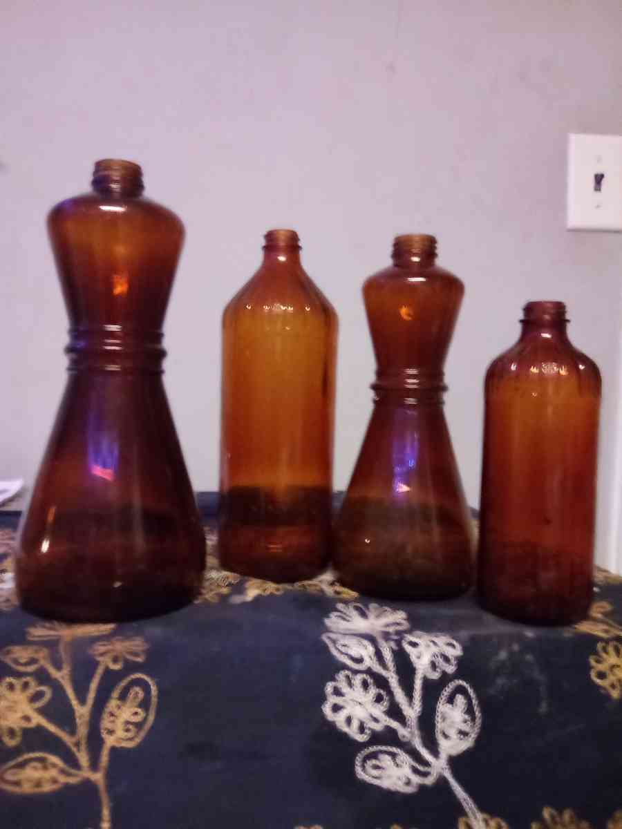 old Vintage Glass Brown Bottles Clorox and Wesson oil